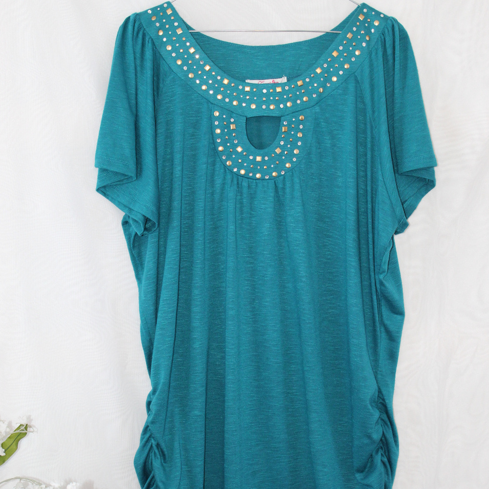 Lena Bling Peek Blouse Ruched Sides Vibrant Color